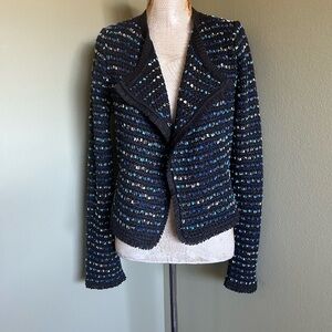 White House Black Market Black and Blue Tweed Sweater/jacket Sz XS